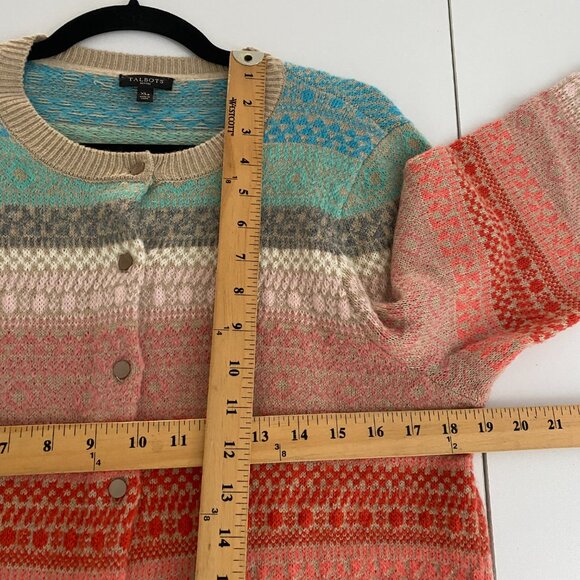 Talbots Cardigan Sweater Size XLP Fair Isle Multicolor Lambswool Mohair - Picture 8 of 10